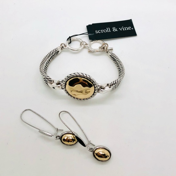 Scroll and Vine Mixed Metal Bracelet & earrings - Picture 1 of 9